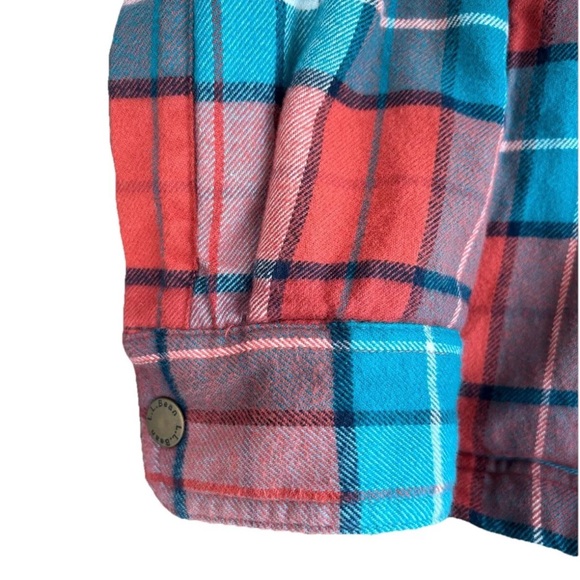 Men's LL Bean Fleece Lined Red Plaid Button Down Shacket Medium Casual Pillowy - Picture 4 of 7
